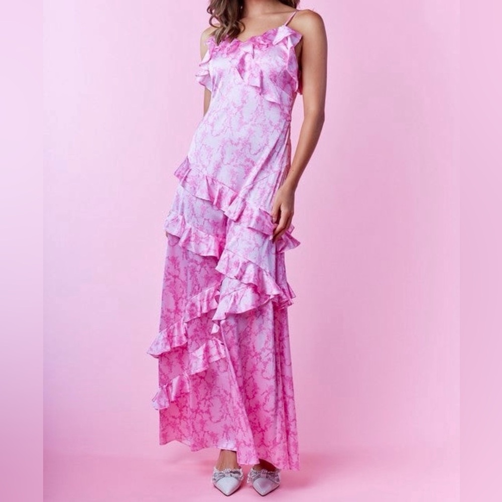 Pink Marble Ruffle Maxi Dress | Romantic Rufflecore